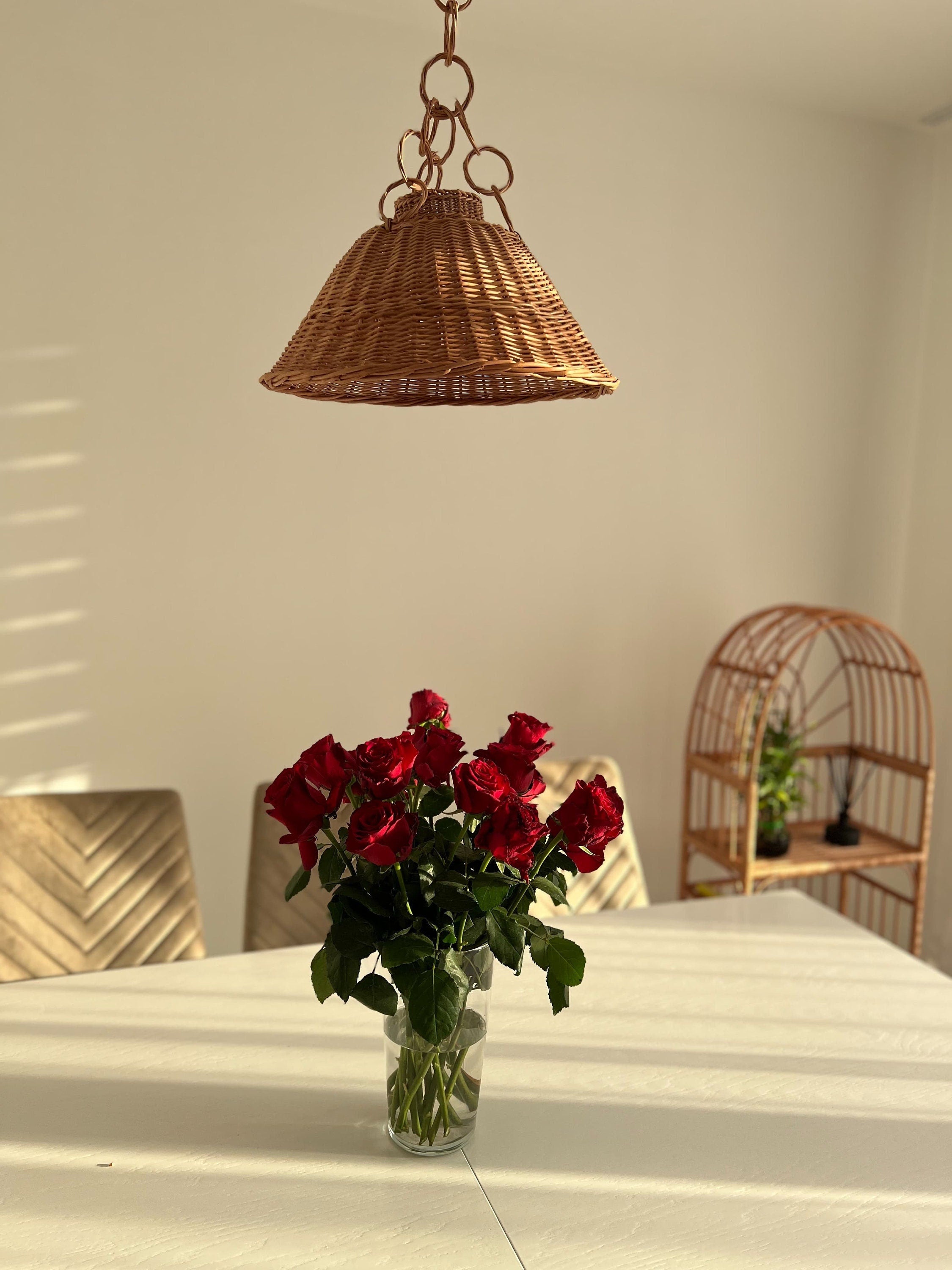Wicker Lamp Boho Style, Lampshade Pendant, Simple old style retro, wicker rattan ceiling pendant light