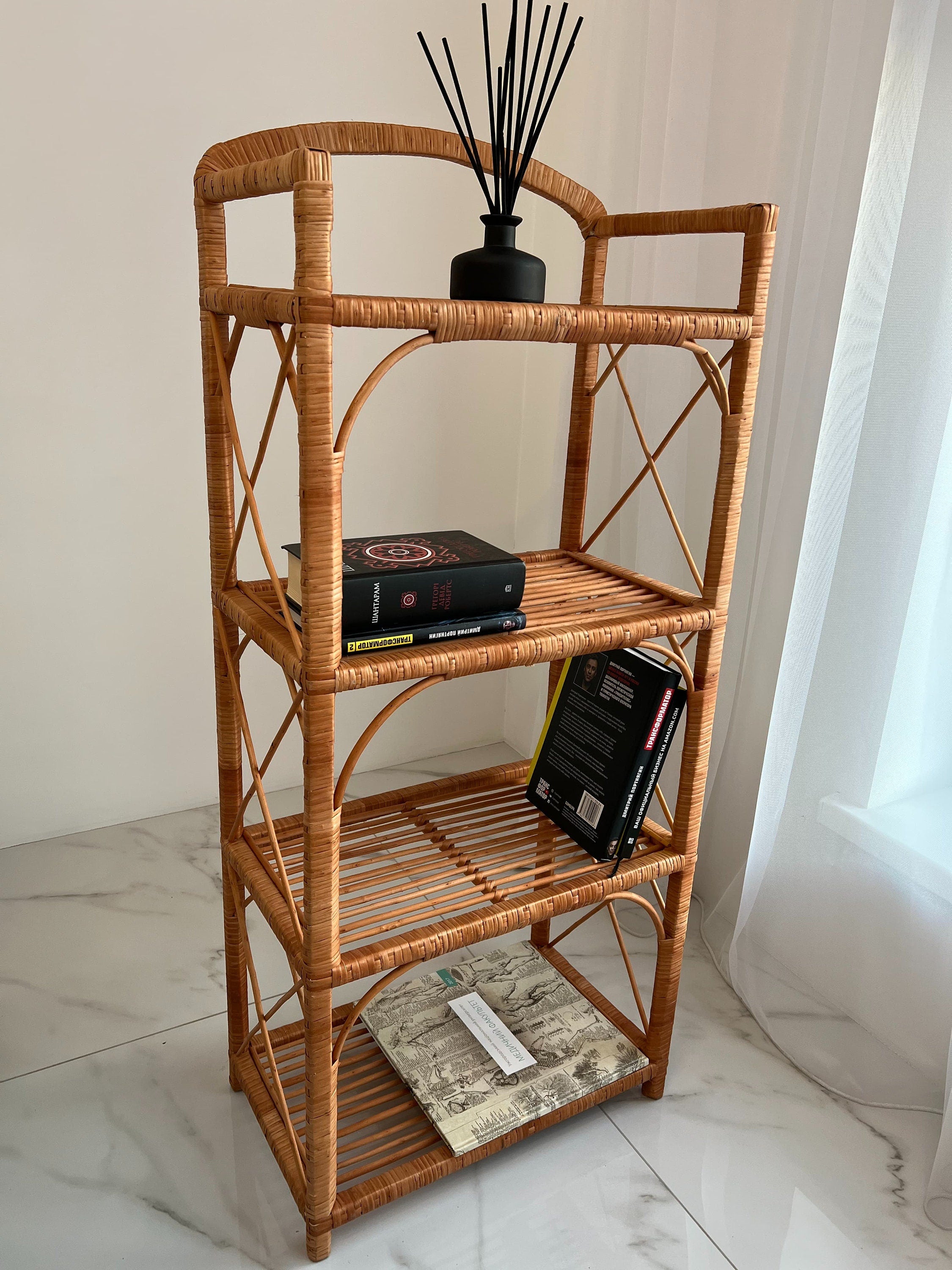 Boho shelf, Bohemian Furniture, Wicker Patio, Rack Bookshelf Storage, Shelf Plant, Shelf Boho Decor, Rattan Shelf, Room Decor Boho