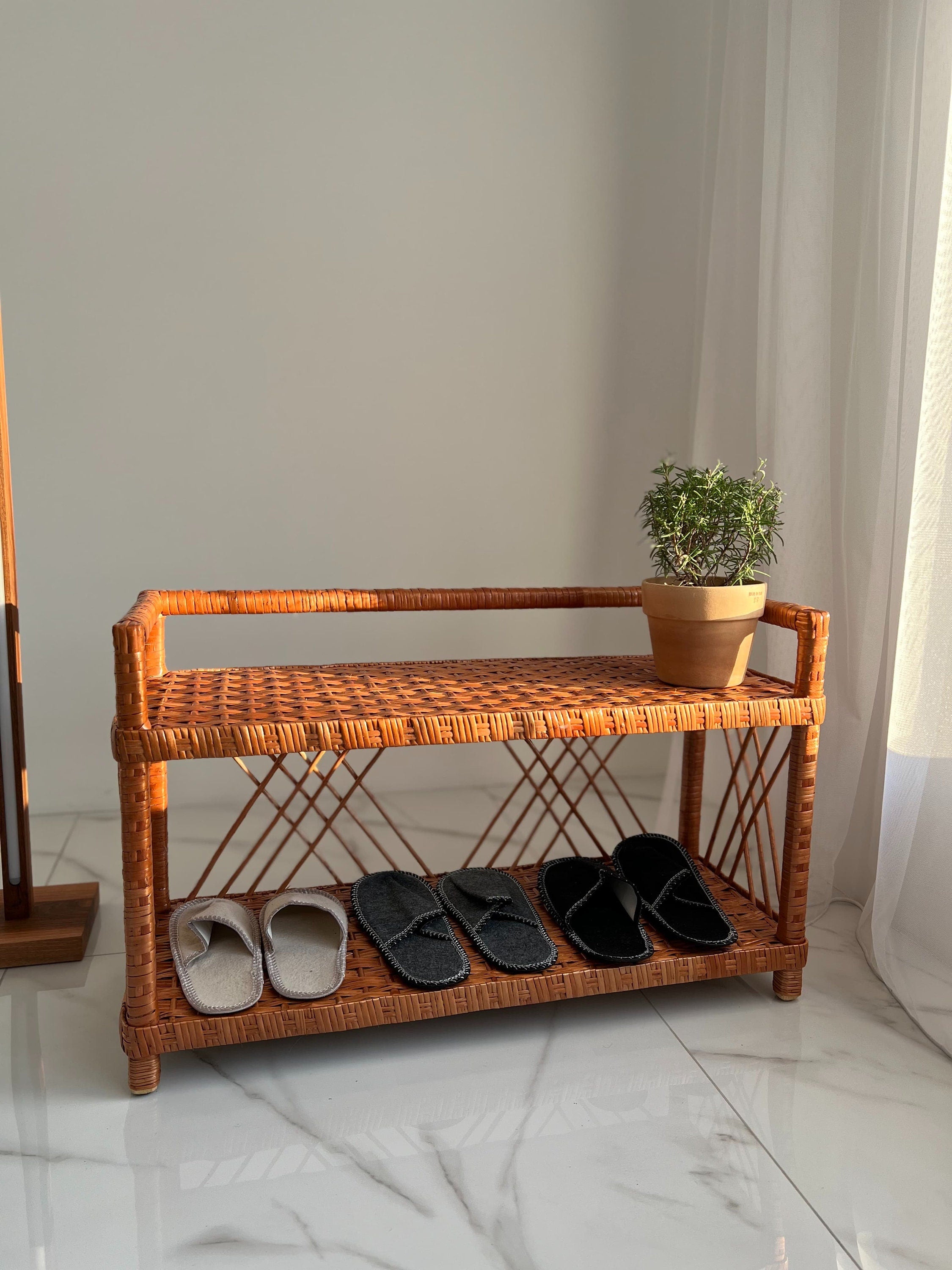 Wicker Shelf, Wicker Shoe Rack, Shoe Rack Bench, Wicker Shelf, Storage shelf, Bookshelf, Plant shelf, Rattan shelf