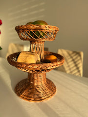 Two-tier desktop wicker fruit basket, Vase from the vine, wicker table fruit bowls