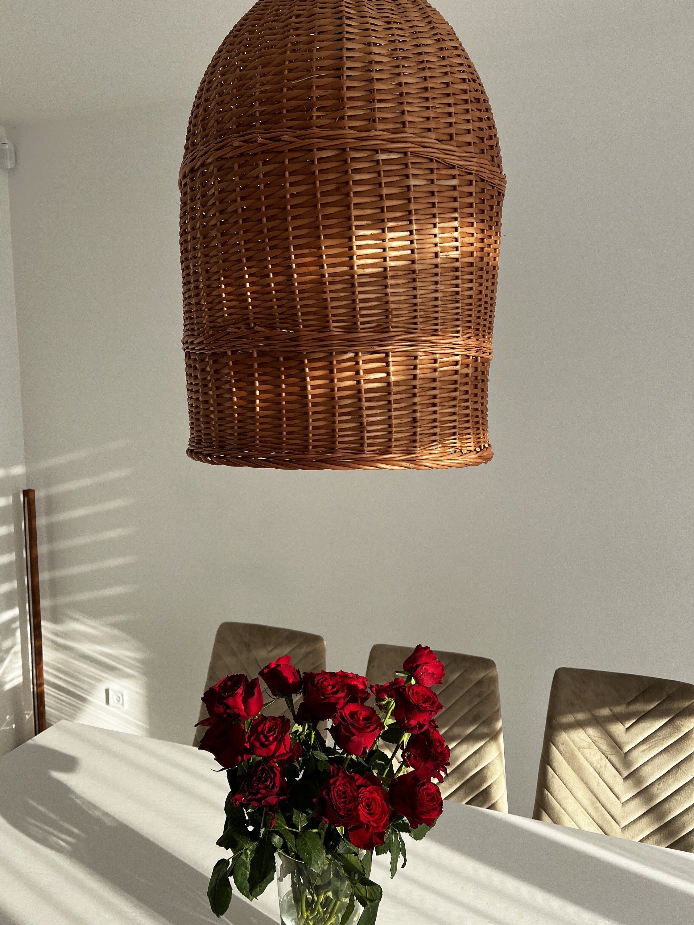 Boho Chandelier Light, Pendant Ceiling Wood Lantern, Bohemian Light Pendant, Hanging Pendant, Handmade Rattan Lamp Shade, Pendant light