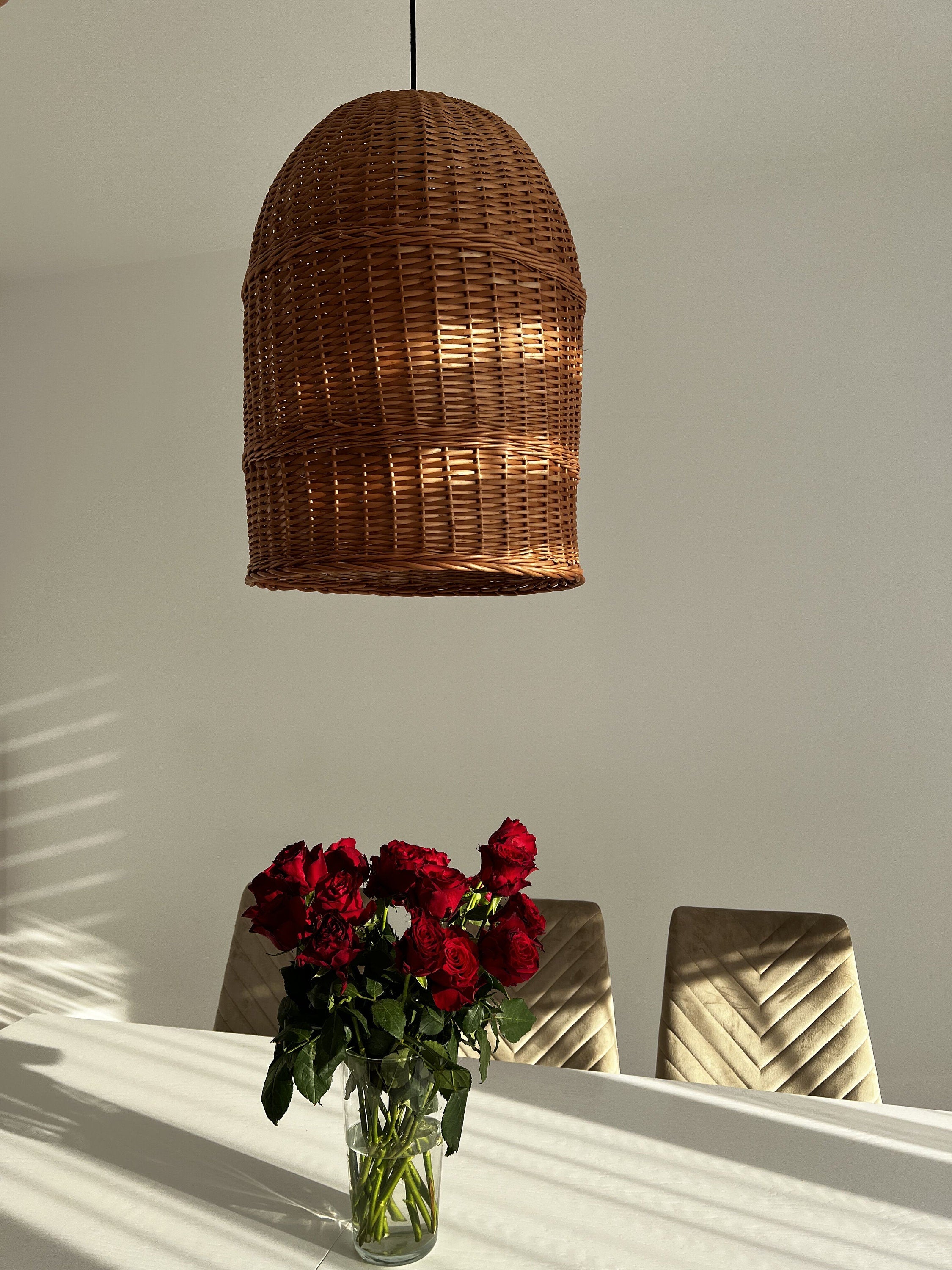Boho Chandelier Light, Pendant Ceiling Wood Lantern, Bohemian Light Pendant, Hanging Pendant, Handmade Rattan Lamp Shade, Pendant light