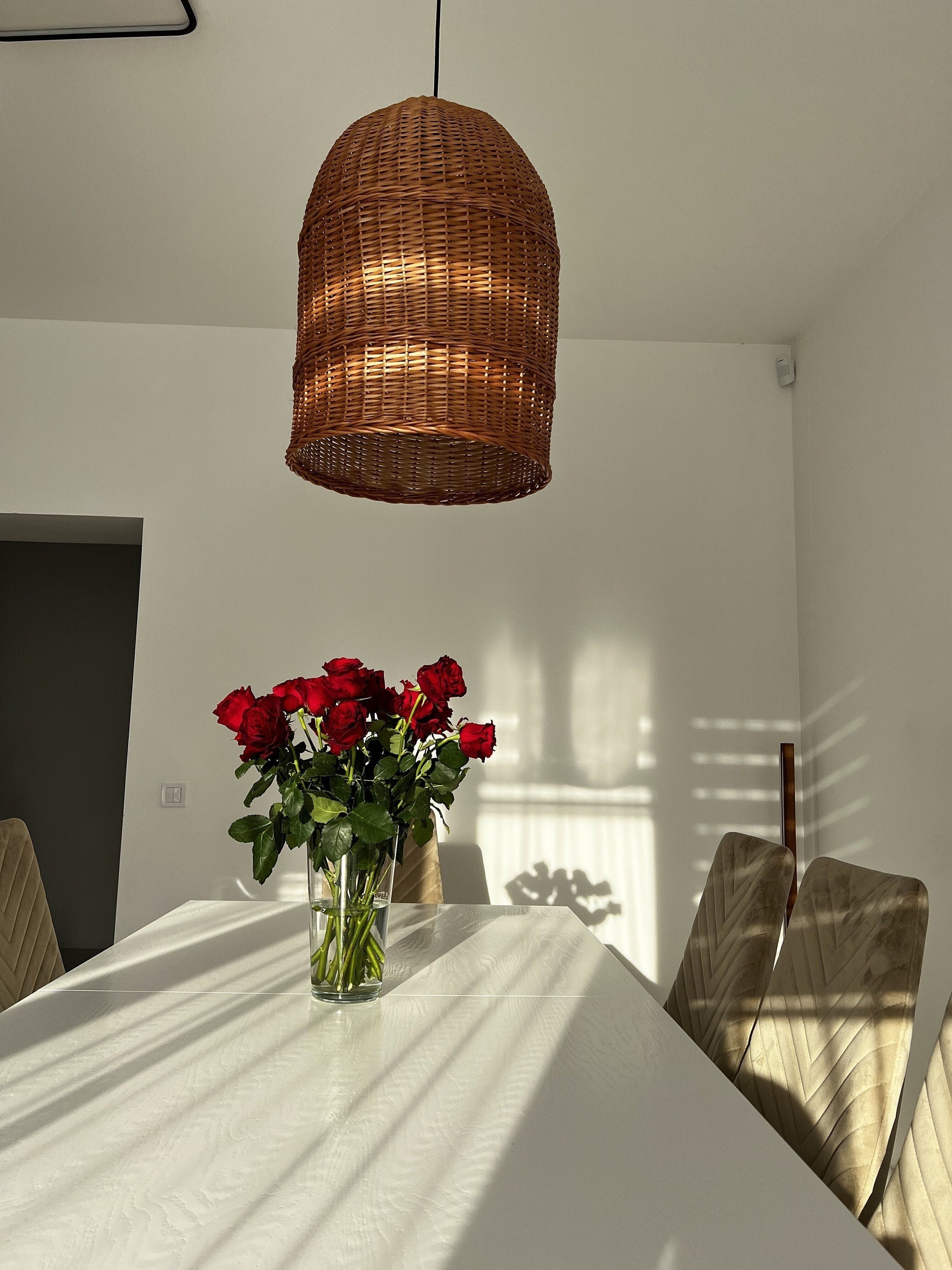 Boho Chandelier Light, Pendant Ceiling Wood Lantern, Bohemian Light Pendant, Hanging Pendant, Handmade Rattan Lamp Shade, Pendant light