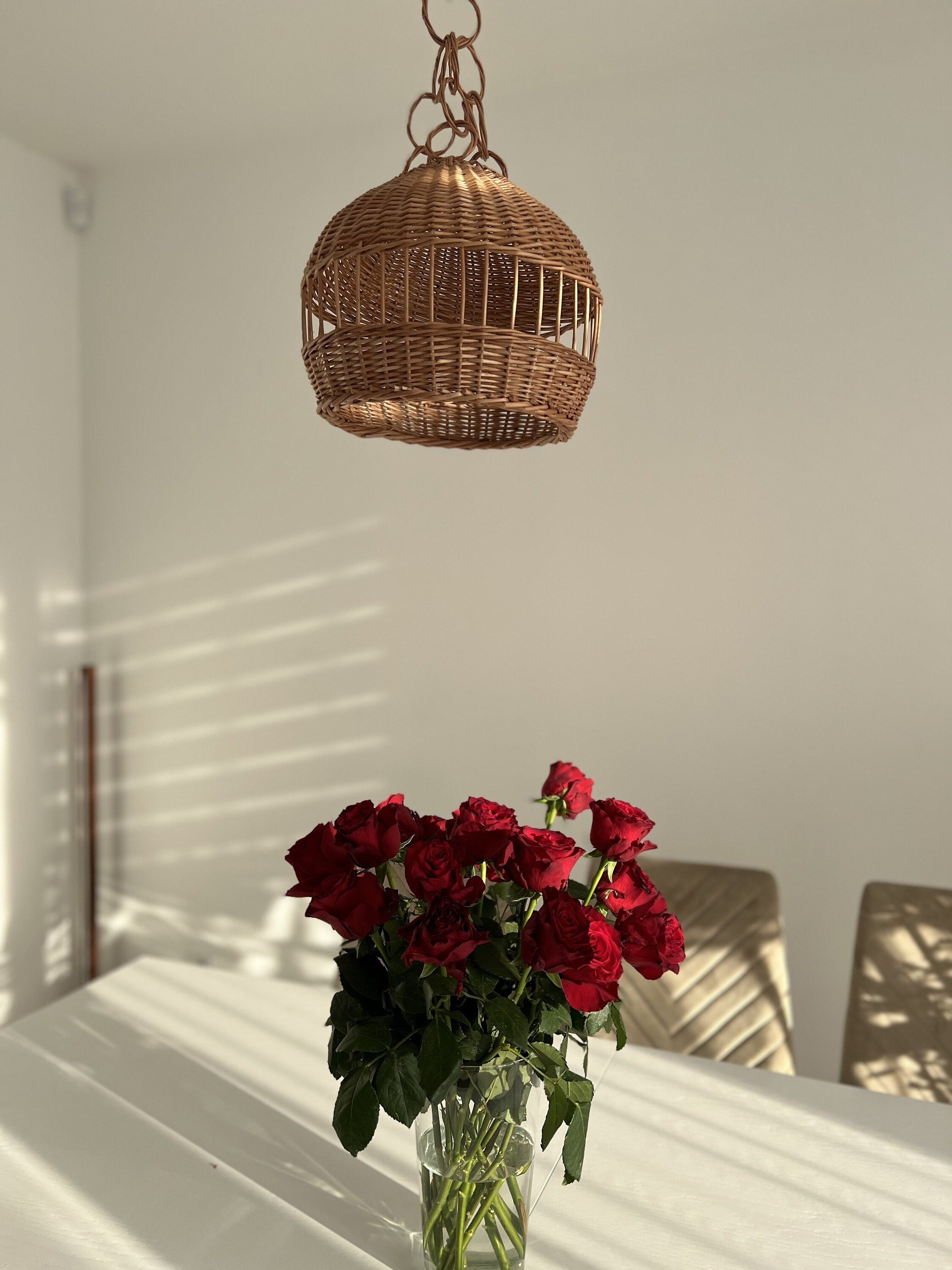 Wicker Pendant Light Shade, Wicker Lamp Boho Style, Lampshade Pendant, Lamp Rattan Chandelier Hanging Lamp Suspension Rotan Natural Lamp