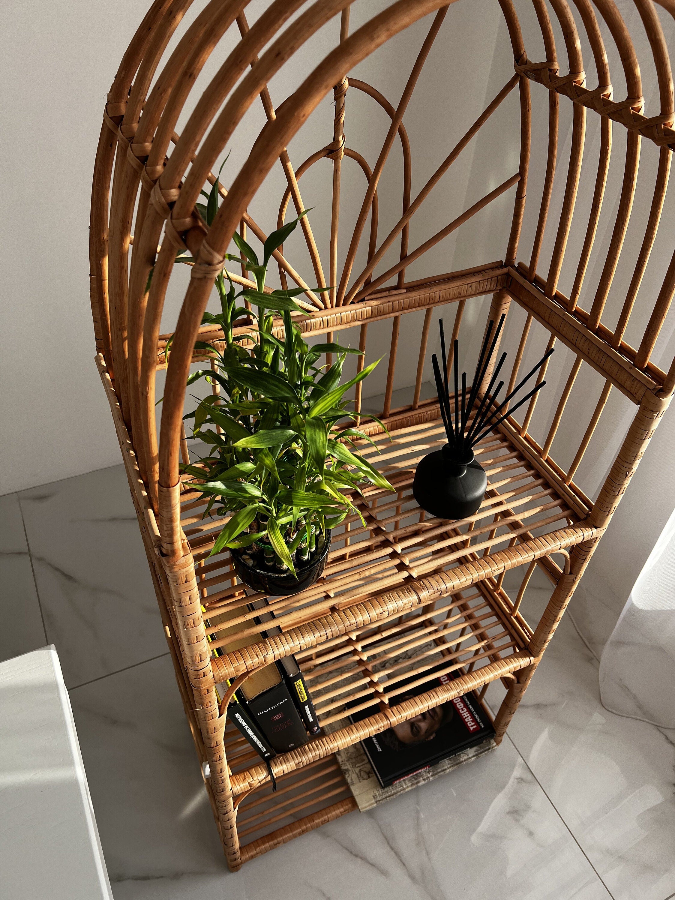 Wicker Shelf, Boho Shelf, Rack Bookshelf Storage, Shelf Plant, Shelf Boho Decor, Bookshelf, Rattan Shelf, Room Decor Boho