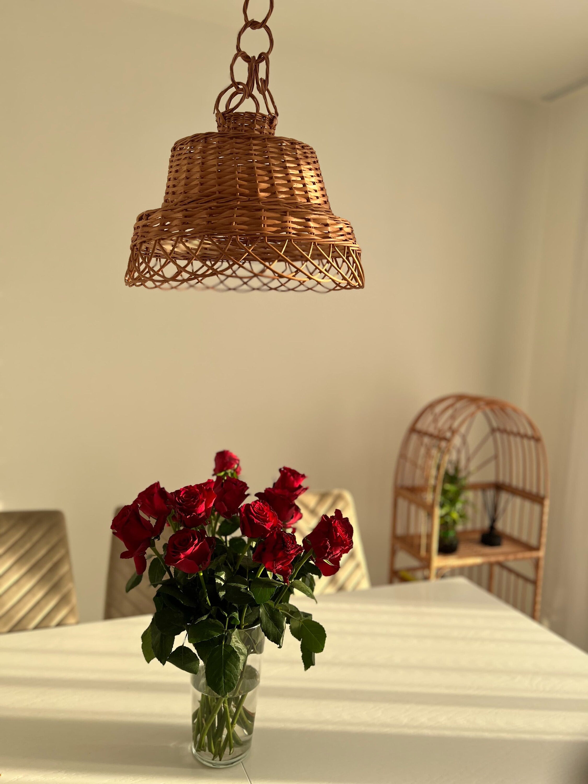 Lamp Rattan Chandelier Hanging Lamp Suspension Rotan Natural Lamp, Wicker Lamp Boho Style, Lampshade Pendant