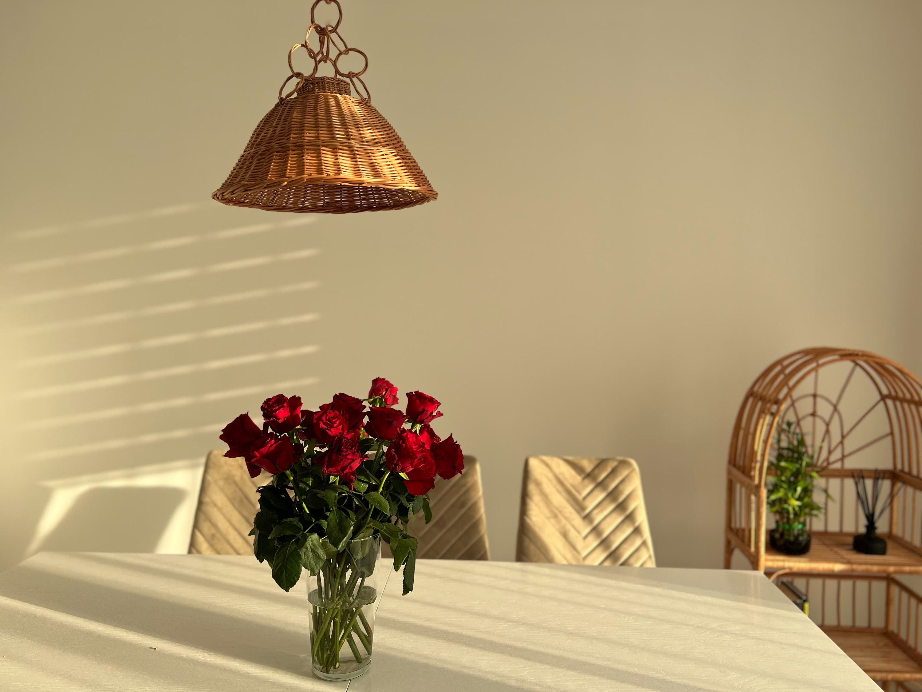 Wicker Lamp Boho Style, Lampshade Pendant, Simple old style retro, wicker rattan ceiling pendant light
