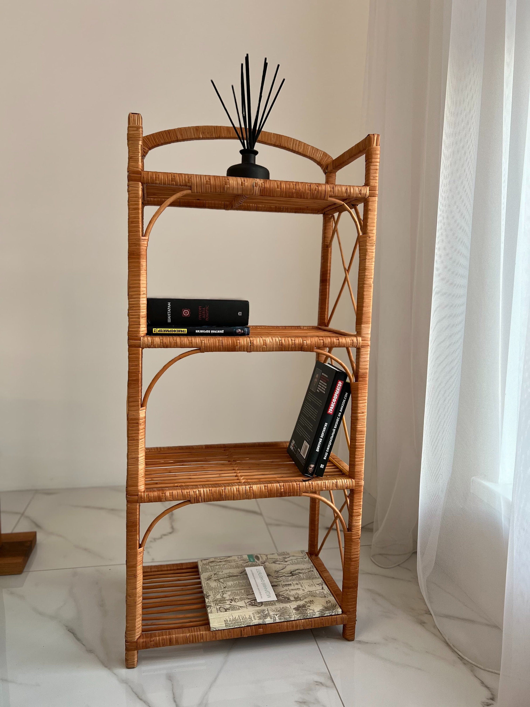 Boho shelf, Bohemian Furniture, Wicker Patio, Rack Bookshelf Storage, Shelf Plant, Shelf Boho Decor, Rattan Shelf, Room Decor Boho