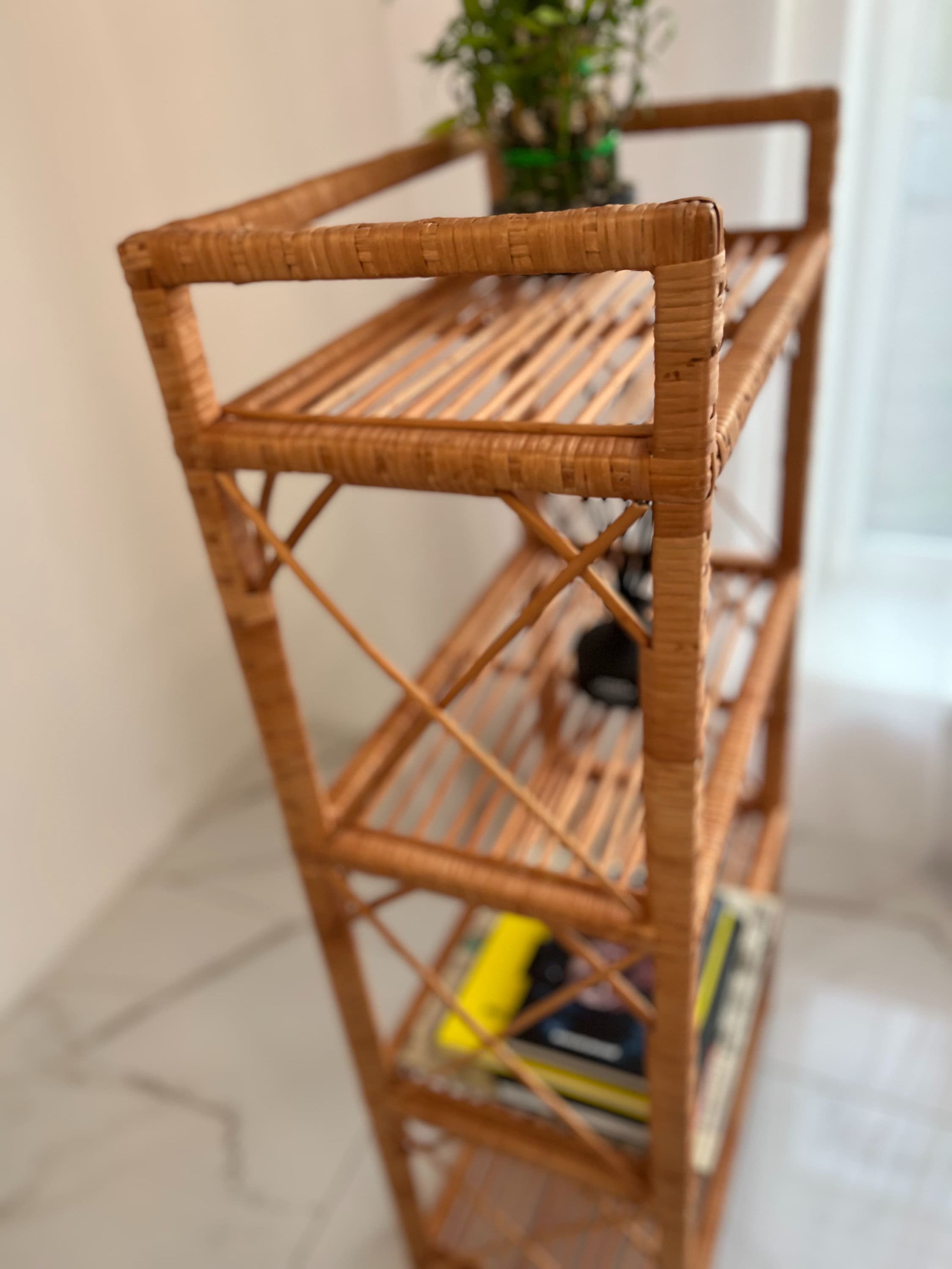 Rack Bookshelf Storage, Shelf Plant, Rattan Shelf, Room Decor, Wicker Bookcase, Rattan Bookshelf, Living room Bookshelves, Boho style Shelf