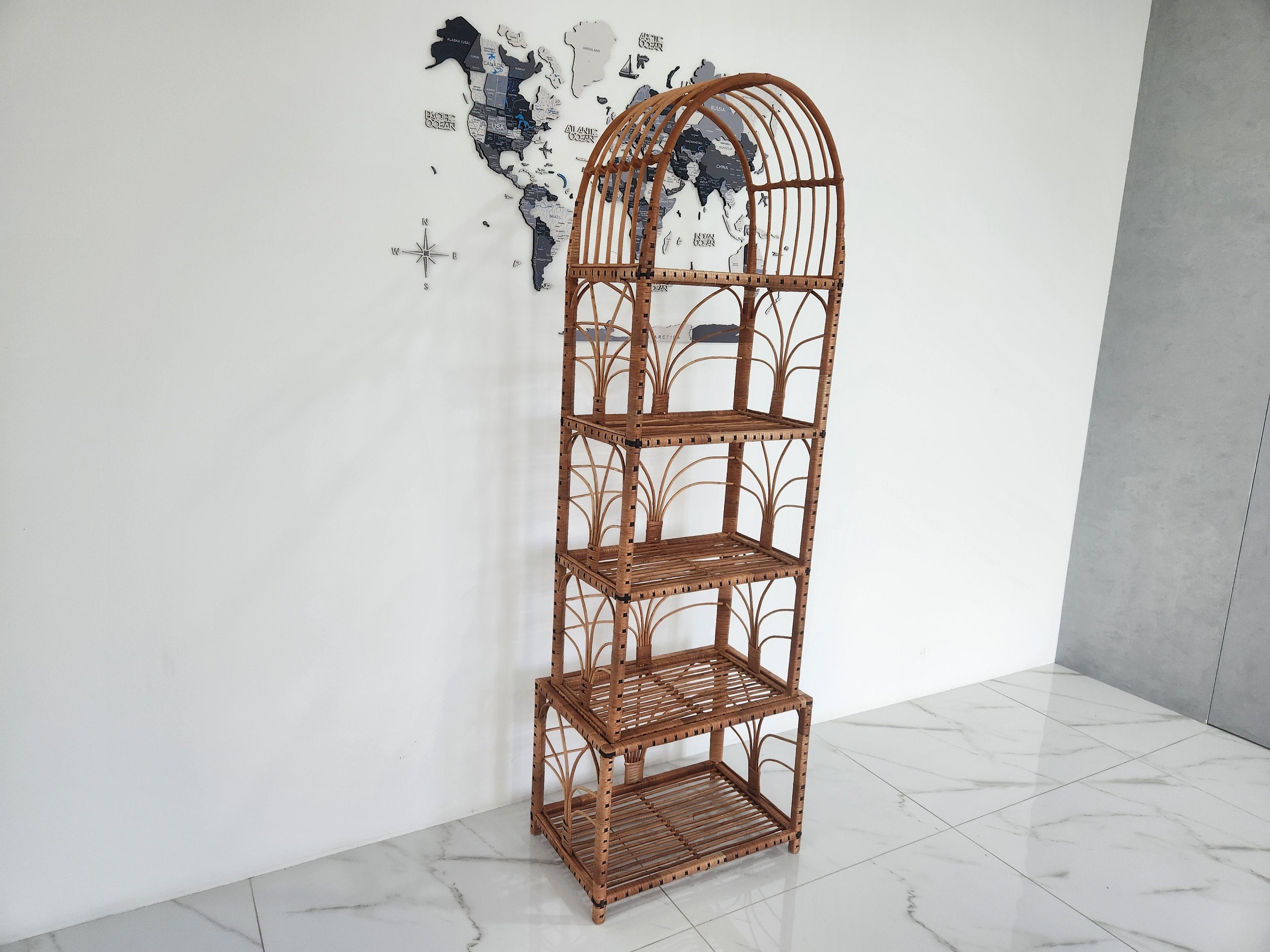35/47/53/67 " tall handmade rattan shelf wicker shelf planter arched top bookcase wicker furniture rattan furniture kitchen shelving unit