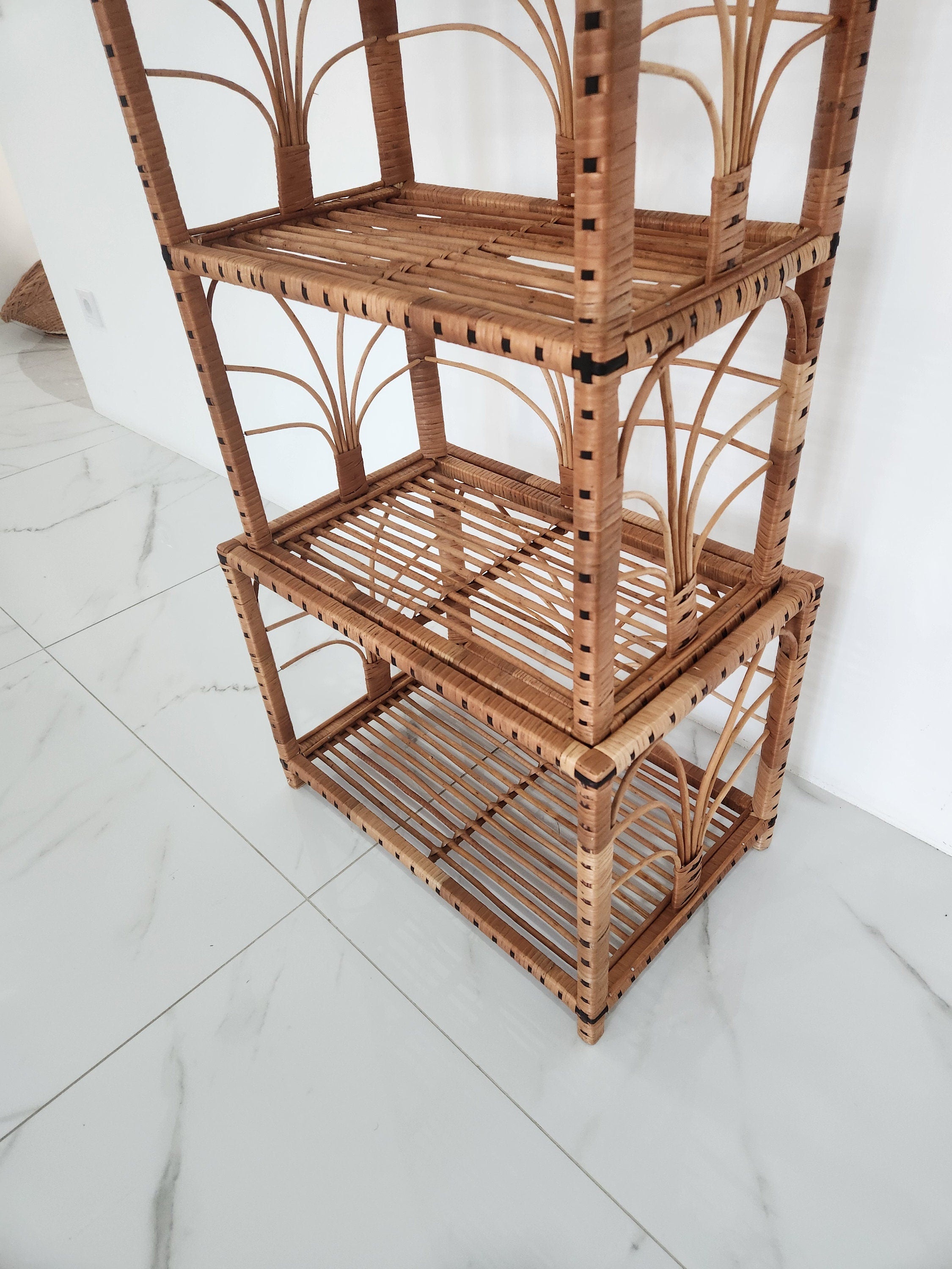 35/47/53/67 " tall handmade rattan shelf wicker shelf planter arched top bookcase wicker furniture rattan furniture kitchen shelving unit