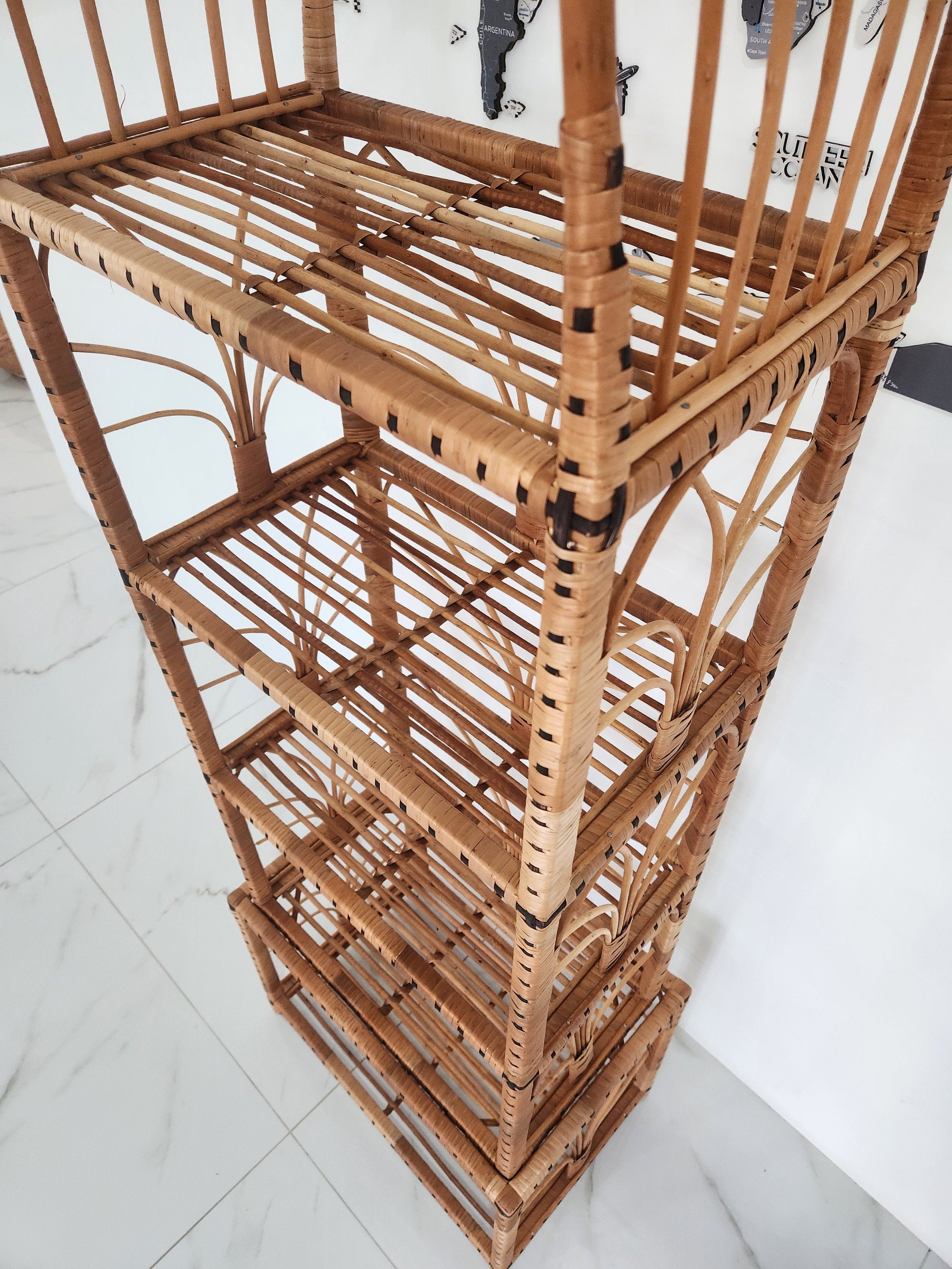 35/47/53/67 " tall handmade rattan shelf wicker shelf planter arched top bookcase wicker furniture rattan furniture kitchen shelving unit