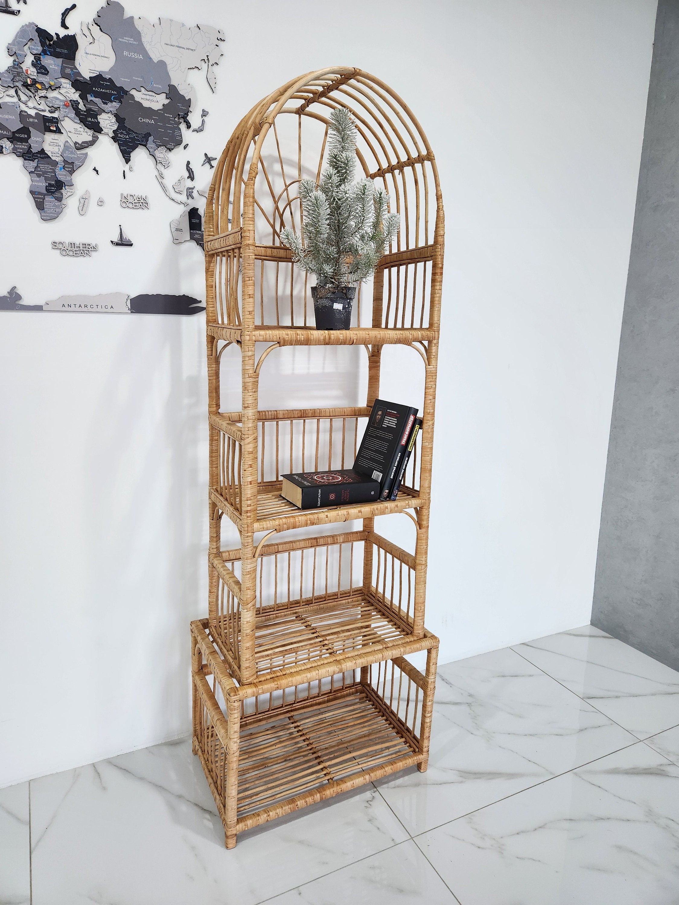 Wicker Shelf, Boho Shelf, Rack Bookshelf Storage, Shelf Plant, Shelf Boho Decor, Bookshelf, Rattan Shelf, Room Decor Boho