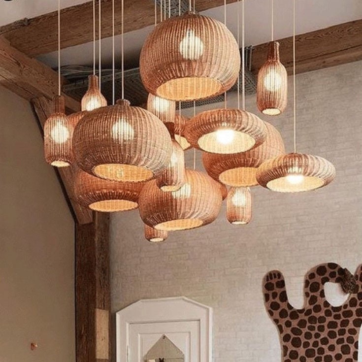 Nordic Rattan Handmade Pendant Lampshades for Kitchen Island