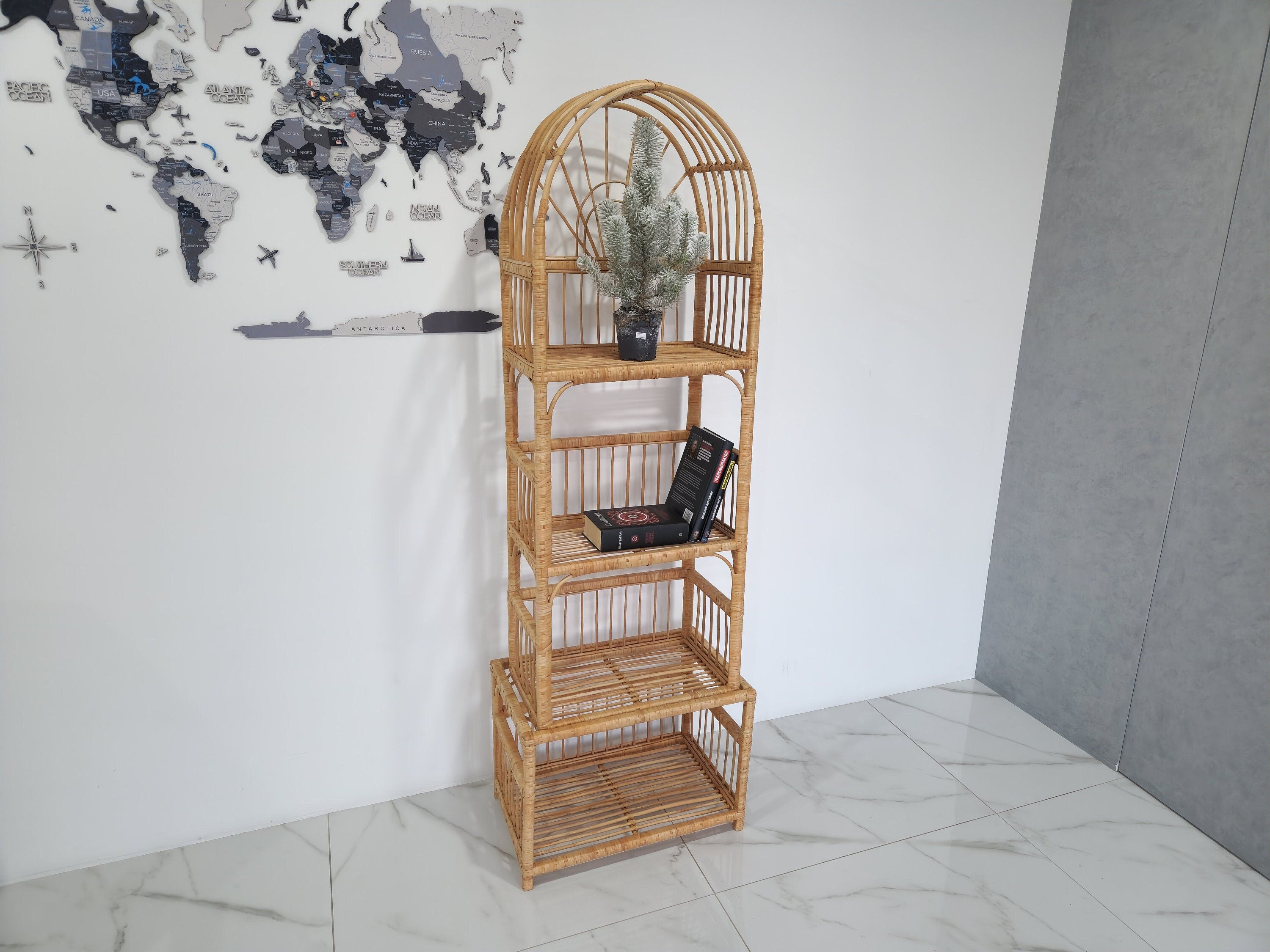 Wicker Shelf, Boho Shelf, Rack Bookshelf Storage, Shelf Plant, Shelf Boho Decor, Bookshelf, Rattan Shelf, Room Decor Boho