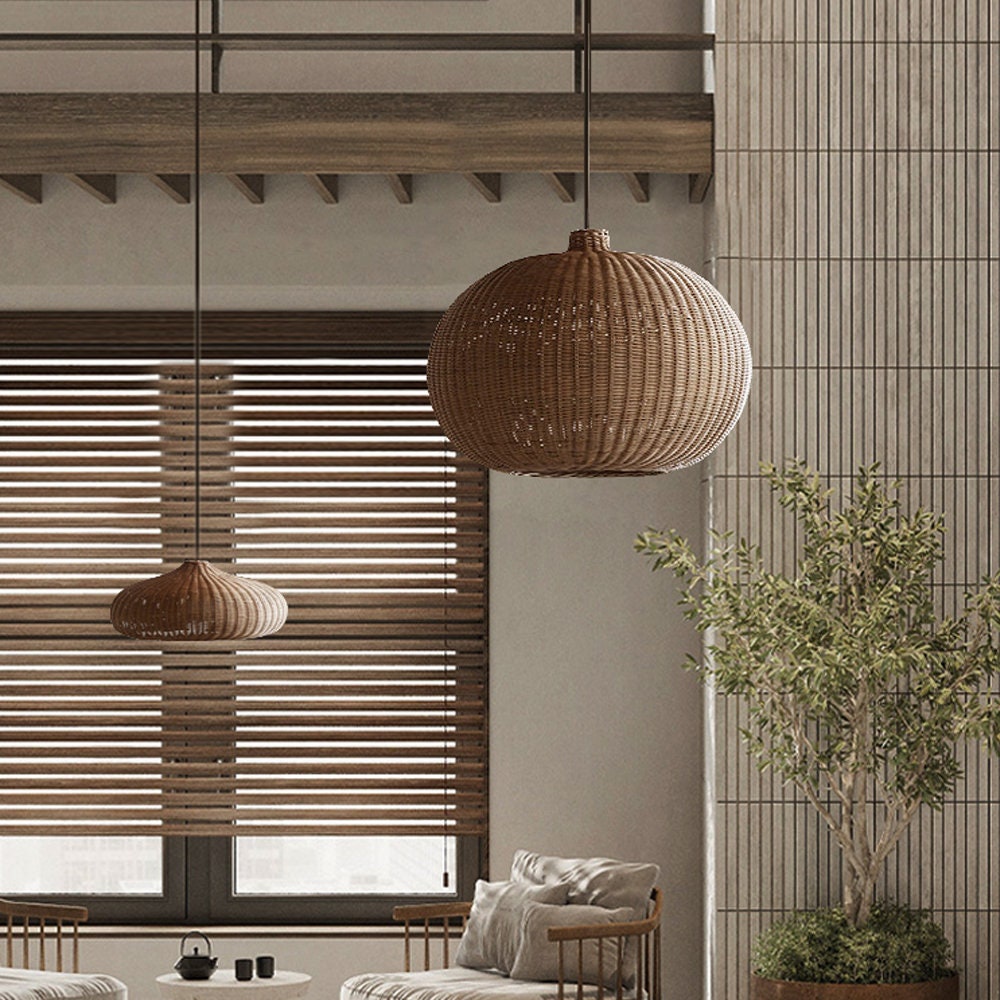 Nordic Rattan Handmade Pendant Lampshades for Kitchen Island