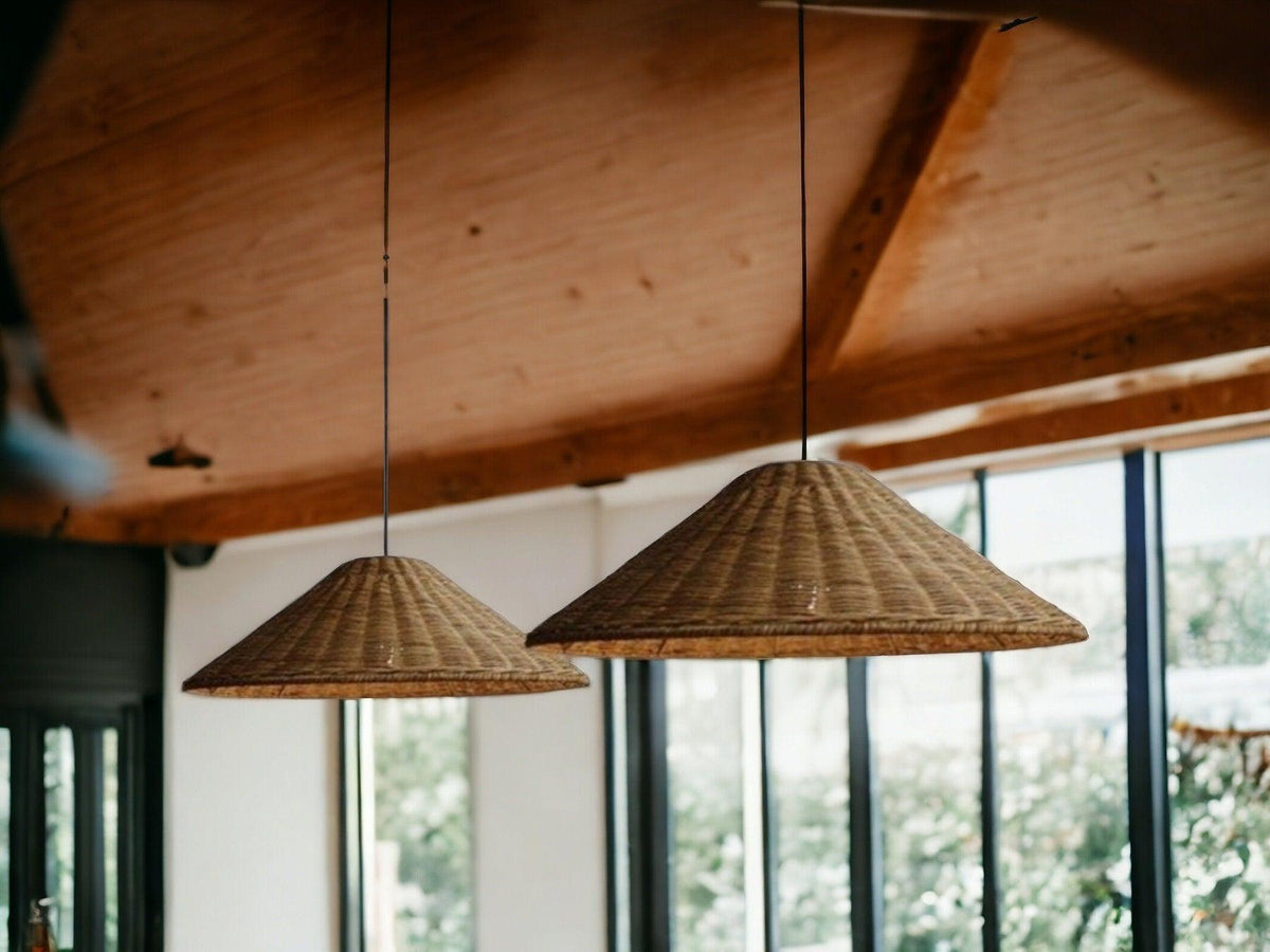 Shade Woven Rattan Light, Rattan Cone Lamp, Vintage Kitchen Lamp, Brown Beige Rattan Pendant Lights