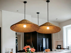 Shade Woven Rattan Light, Rattan Cone Lamp, Vintage Kitchen Lamp, Brown Beige Rattan Pendant Lights