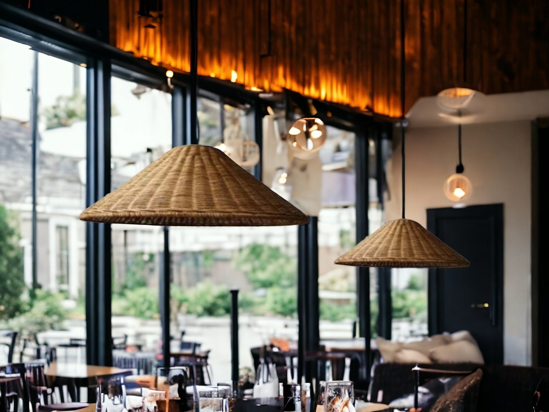 Rattan Cone Lamp Shade Woven Rattan Light Vintage Kitchen Lamp, Brown Beige Rattan Pendant Lights